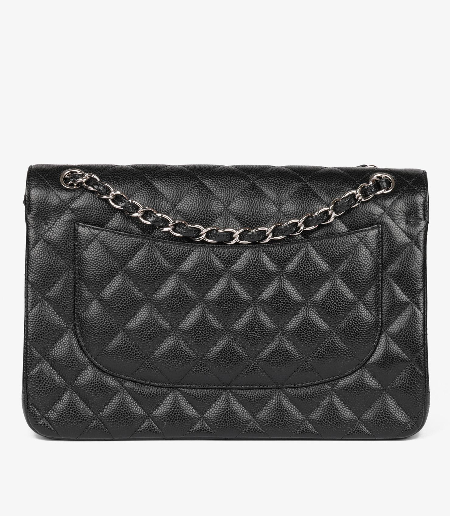 Chanel Black Caviar Leather Jumbo Classic Double Flap Bag For Sale 3