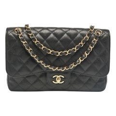 Chanel Black Caviar Leather Jumbo Classic Double Flap Bag