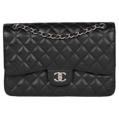 Used Chanel Black Caviar Leather Jumbo Classic Double Flap Bag