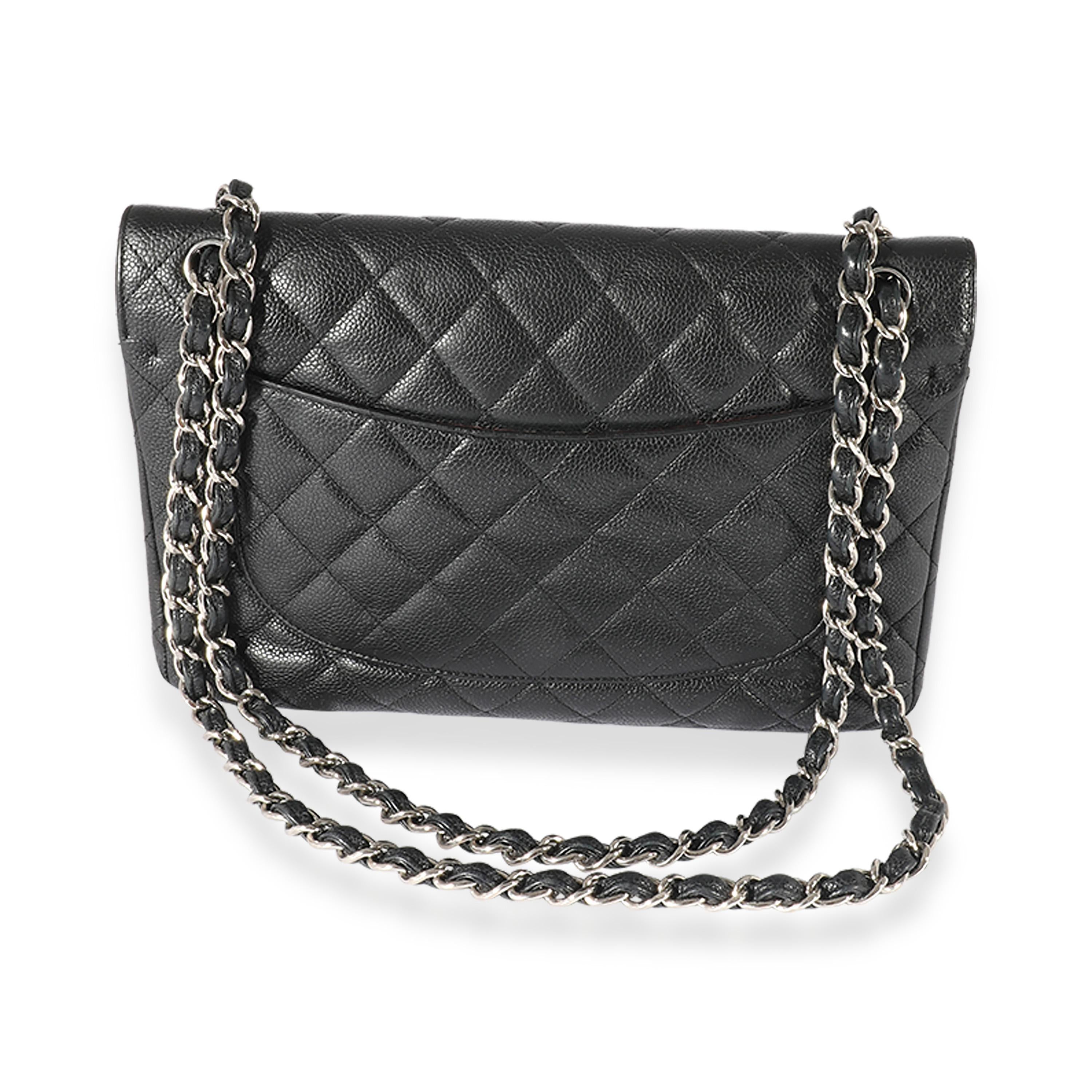 Chanel Black Caviar Leather Jumbo Double Flap Bag In Excellent Condition For Sale In New York, NY