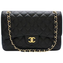 Chanel Black Caviar Leather Jumbo Double Flap Bag
