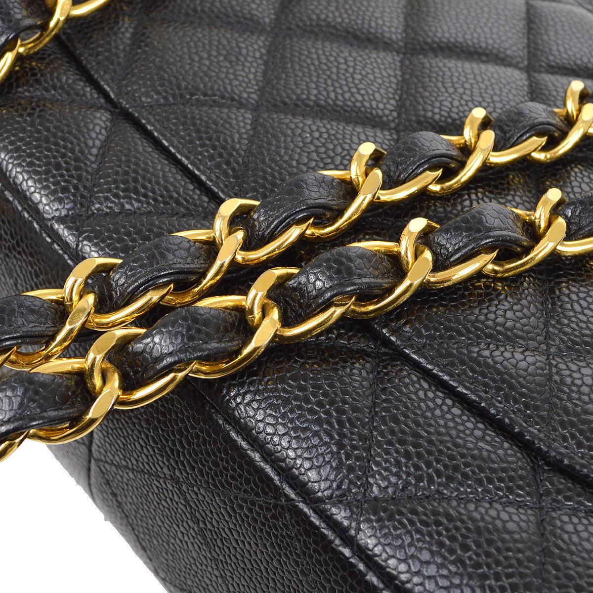 Women's CHANEL Black Caviar Leather Jumbo Gold Evening Shoulder Flap Bag For Sale