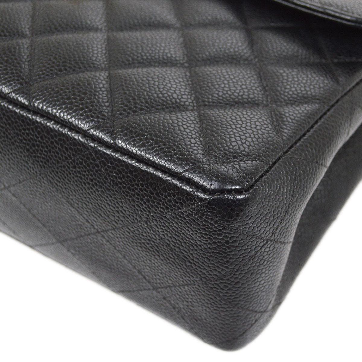 CHANEL Black Caviar Leather Jumbo Gold Evening Shoulder Flap Bag For Sale 1