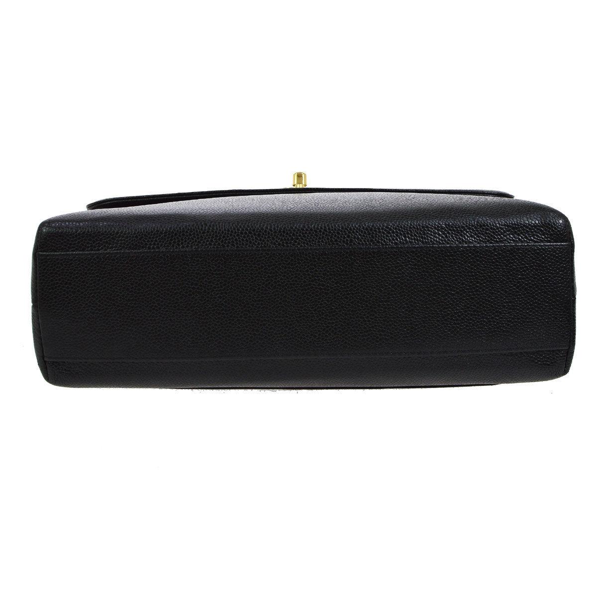 Women's Chanel Black Caviar Leather Kelly Style Top Handle Satchel  Evening Flap Bag