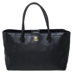 Chanel Schwarz Kaviar Leder Groß Cerf Executive Tote
