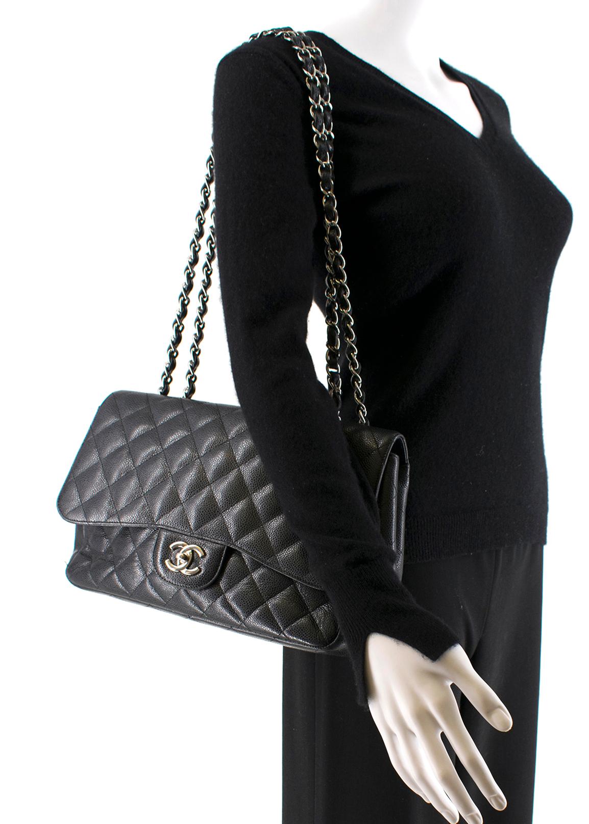 Women's Chanel Black Caviar Leather Large Classic Flap 