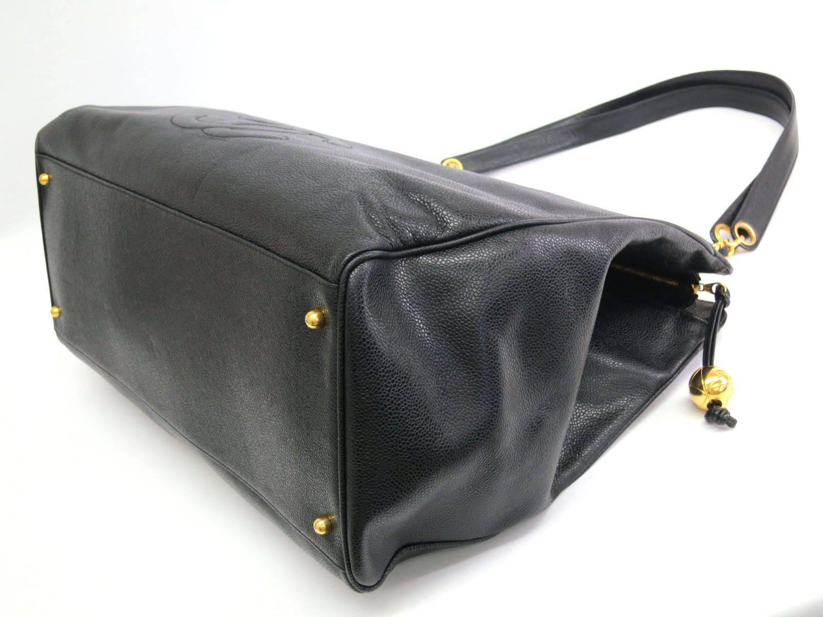 Women's Chanel Black Caviar Leather Large Overnight Weekender Travel Tote Shoulder Bag