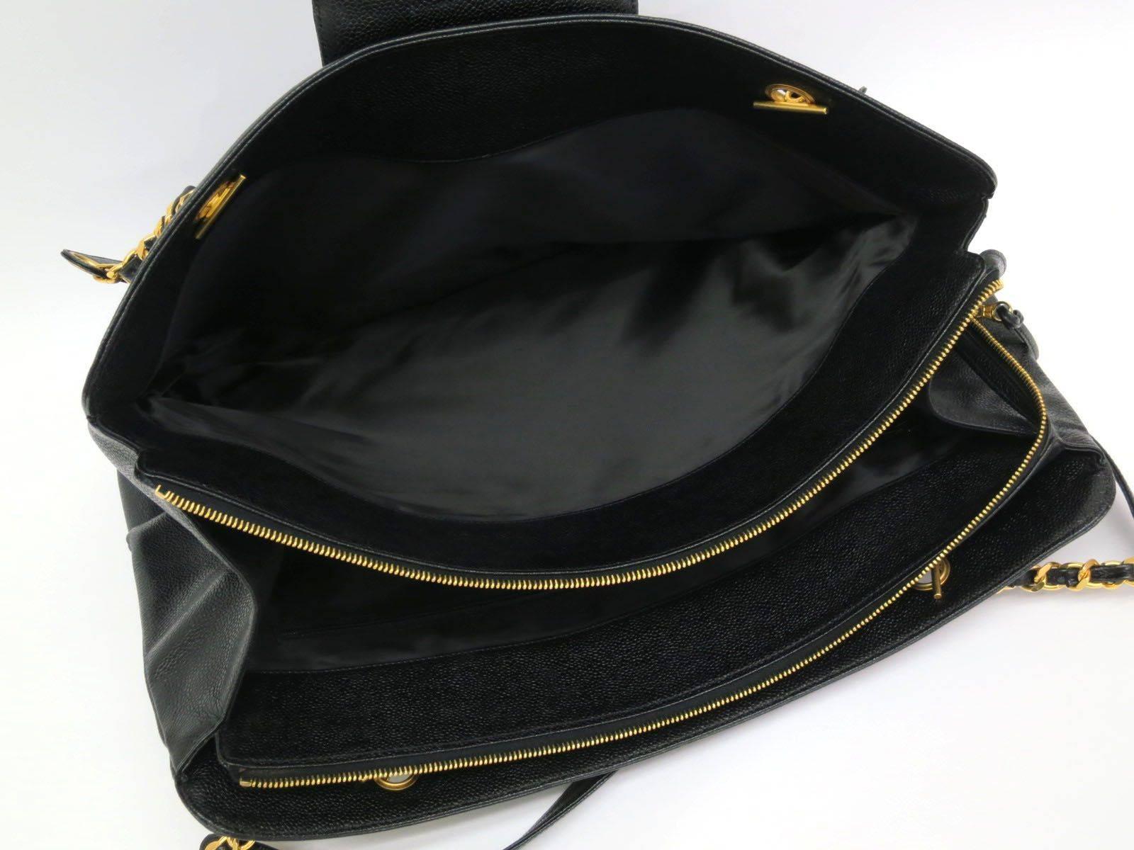 Chanel Black Caviar Leather Large Overnight Weekender Travel Tote Shoulder Bag 1