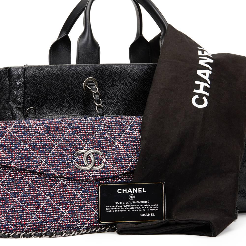 2016 Chanel Black Caviar Leather Large Shoulder Shopping Tote With Pouch 5