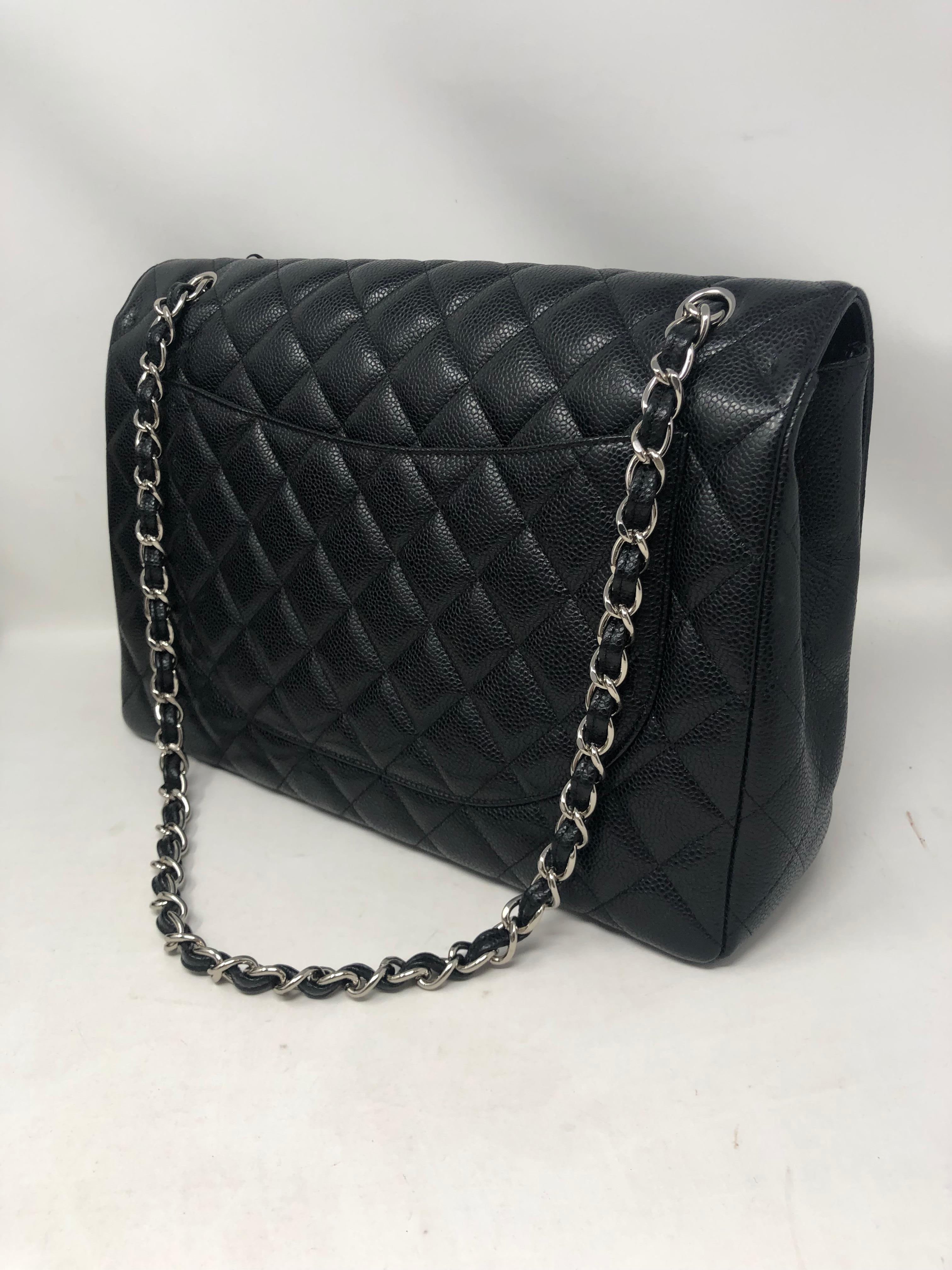 Chanel Black Caviar Leather Maxi Bag In Excellent Condition In Athens, GA