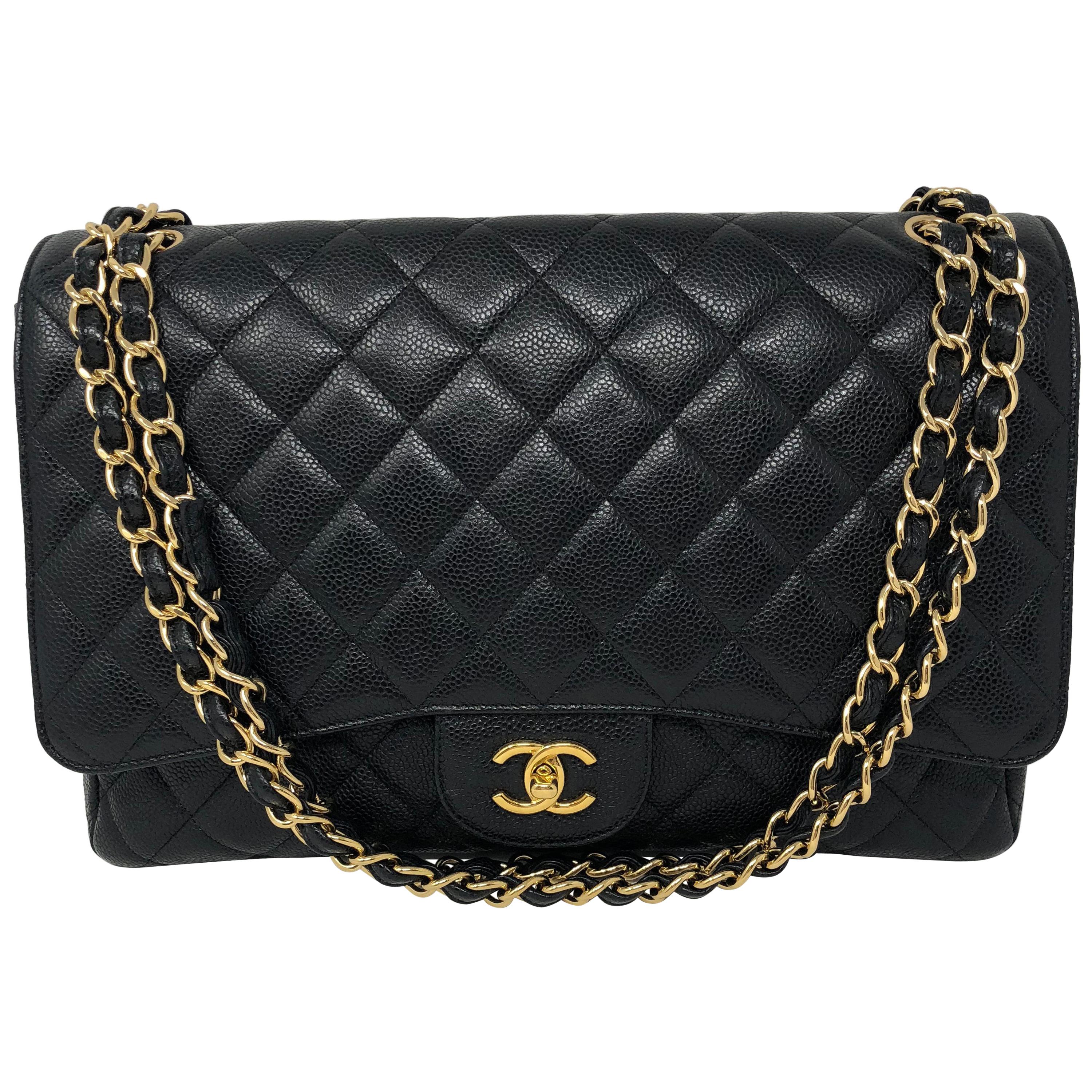 Chanel Black Caviar Leather Maxi Bag