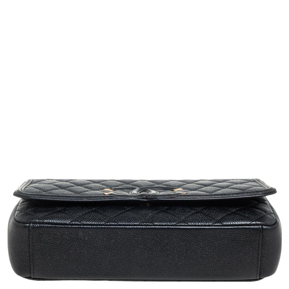 Women's Chanel Black Caviar Leather Medium CC Filigree Flap Bag
