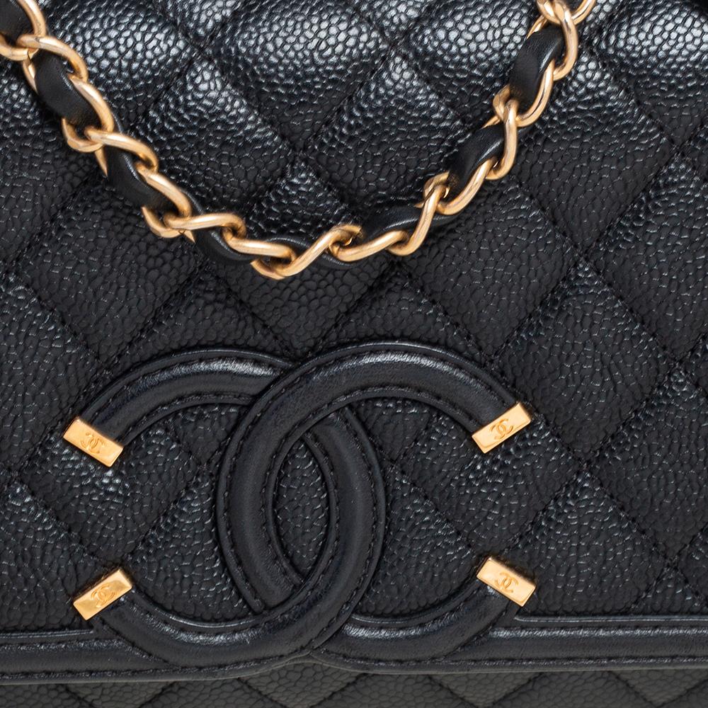 Chanel Black Caviar Leather Medium CC Filigree Flap Bag 2