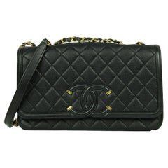 Chanel Black Caviar Leather Medium CC Filigree Flap Crossbody Bag