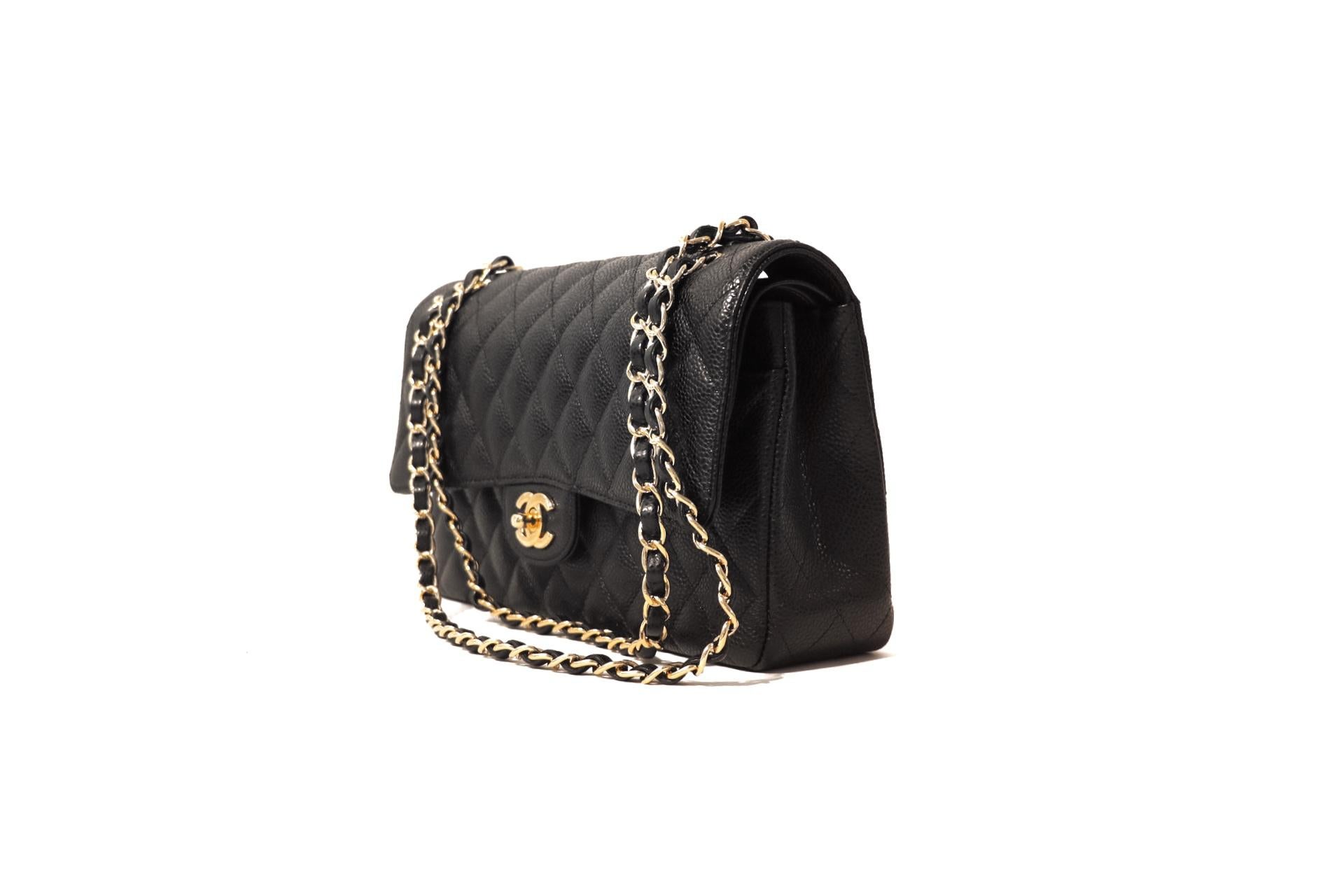 Chanel Black Caviar Leather Medium Classic Bag In Excellent Condition In Palm Beach, FL