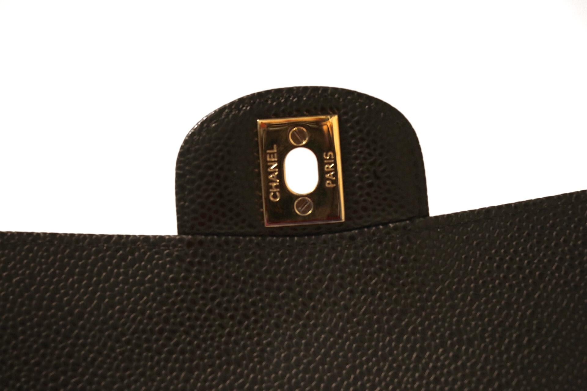 Chanel Black Caviar Leather Medium Classic Bag 4