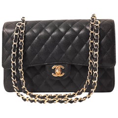 Chanel Schwarz Kaviar Leder Medium Classic Bag