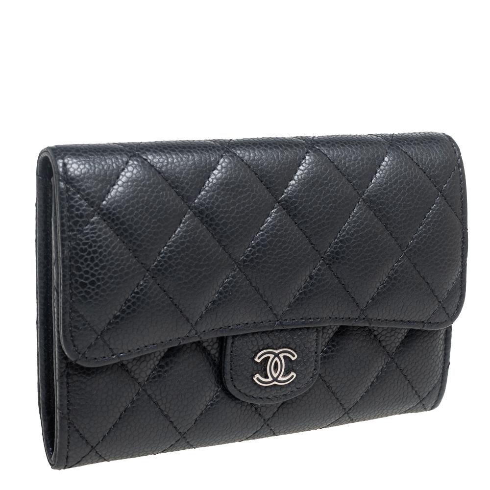Chanel Black Caviar Leather Medium Flap Wallet 2