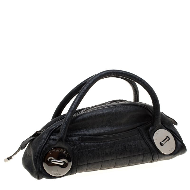 Chanel Black Caviar Leather Mini Bowler Bag In Good Condition In Dubai, Al Qouz 2