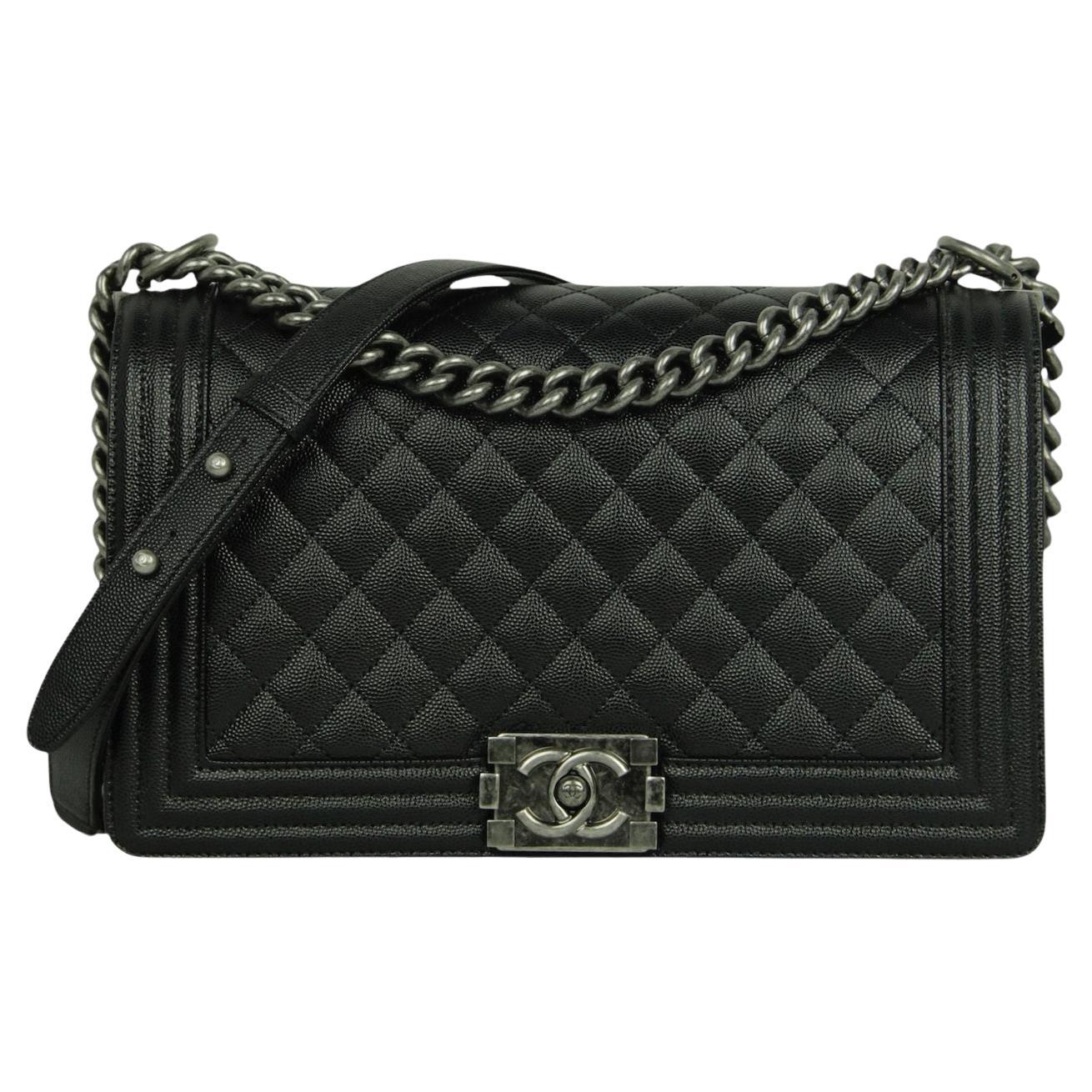 Chanel Black Caviar Leather New Medium Boy Bag w/ Ruthenium Hardware For Sale