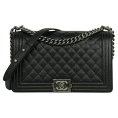 Chanel Black Caviar Leather New Medium Boy Bag w/ Ruthenium Hardware