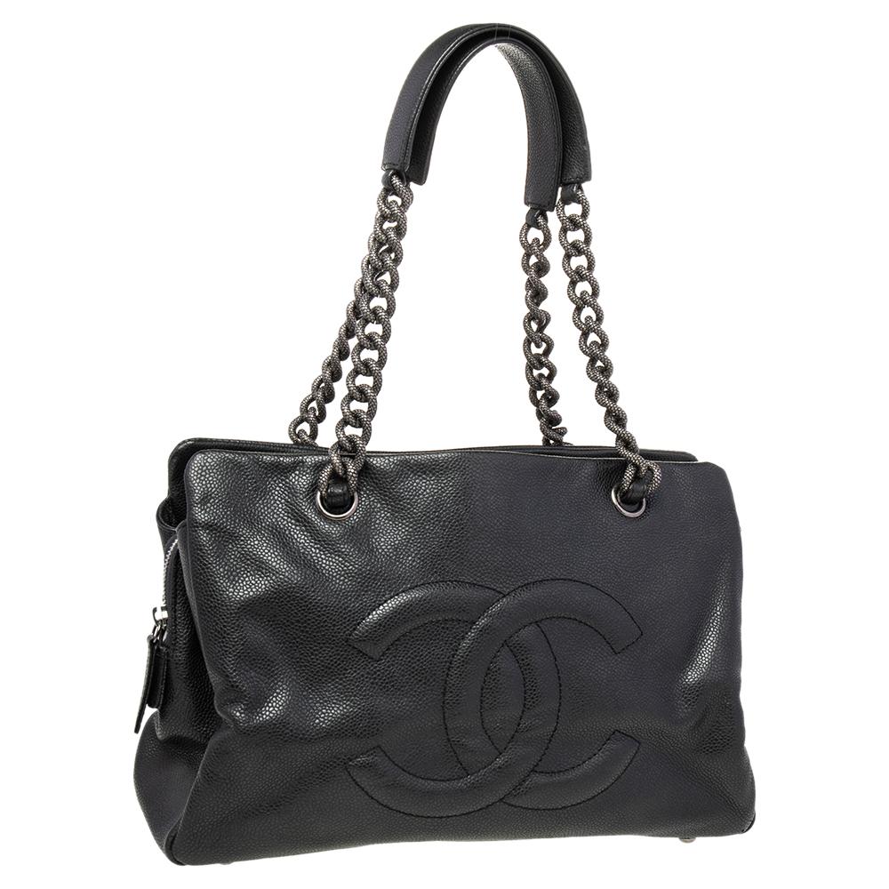 Women's Chanel Black Caviar Leather Petite Timeless Tote