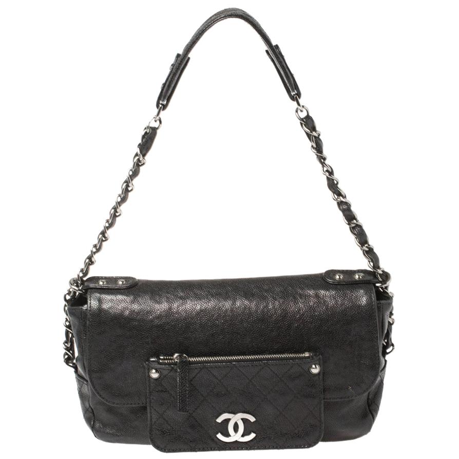 Chanel Black Caviar Leather Pocket in the City Flap Bag