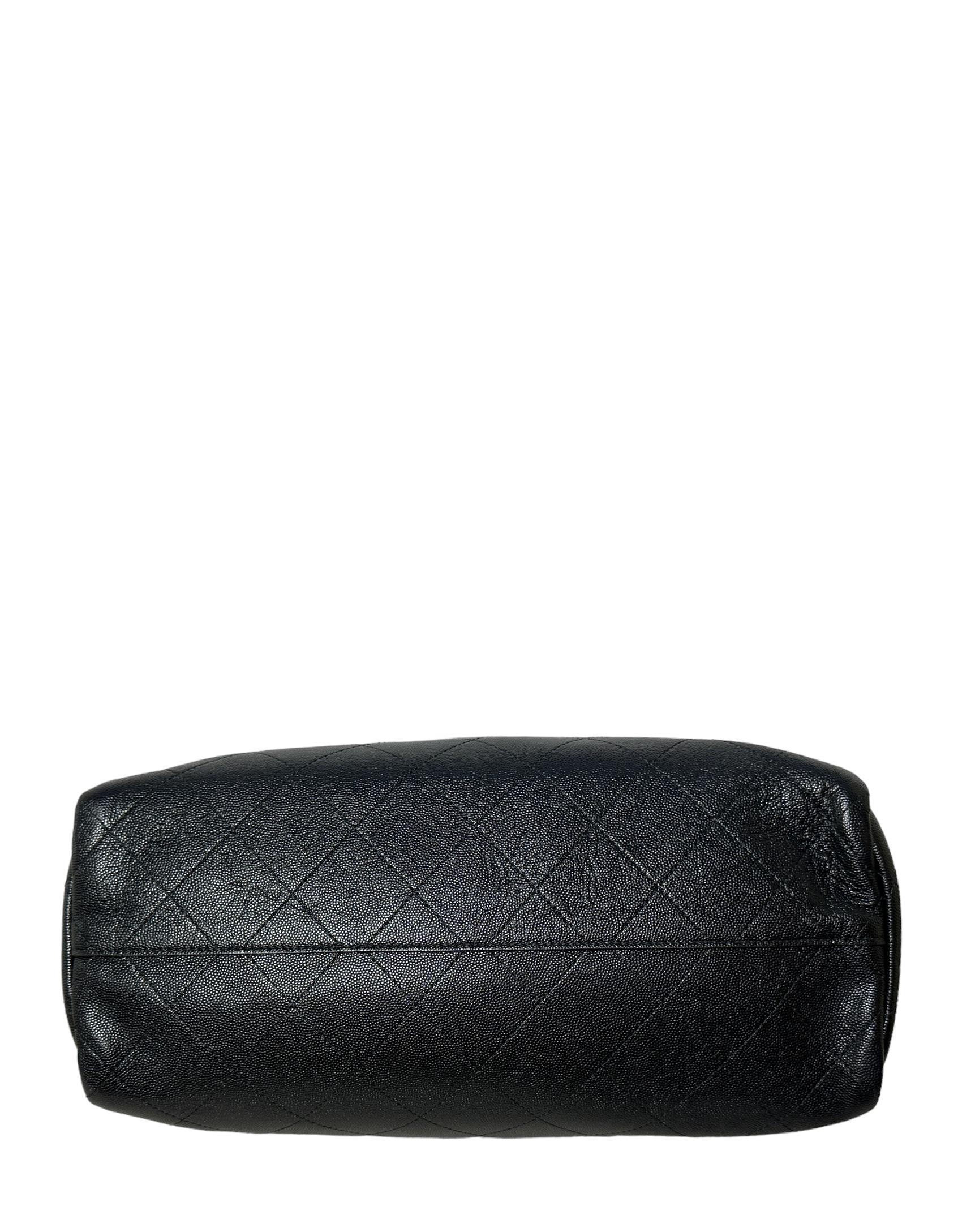 Chanel Black Caviar Leather Quilted CC Shopping Tote Bag For Sale 3