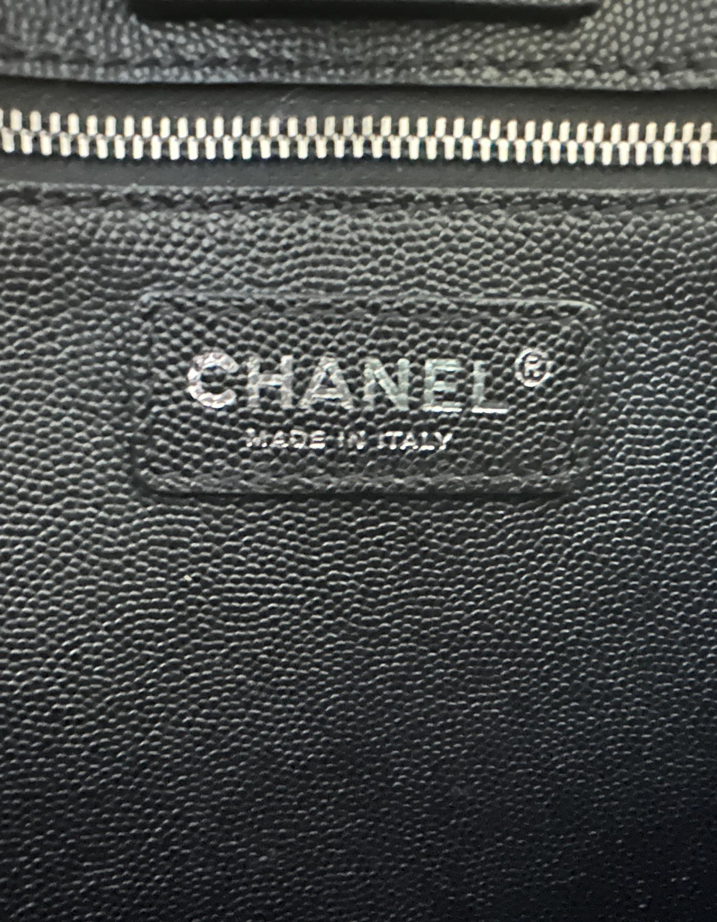 Chanel Black Caviar Leather Quilted CC Shopping Tote Bag For Sale 5