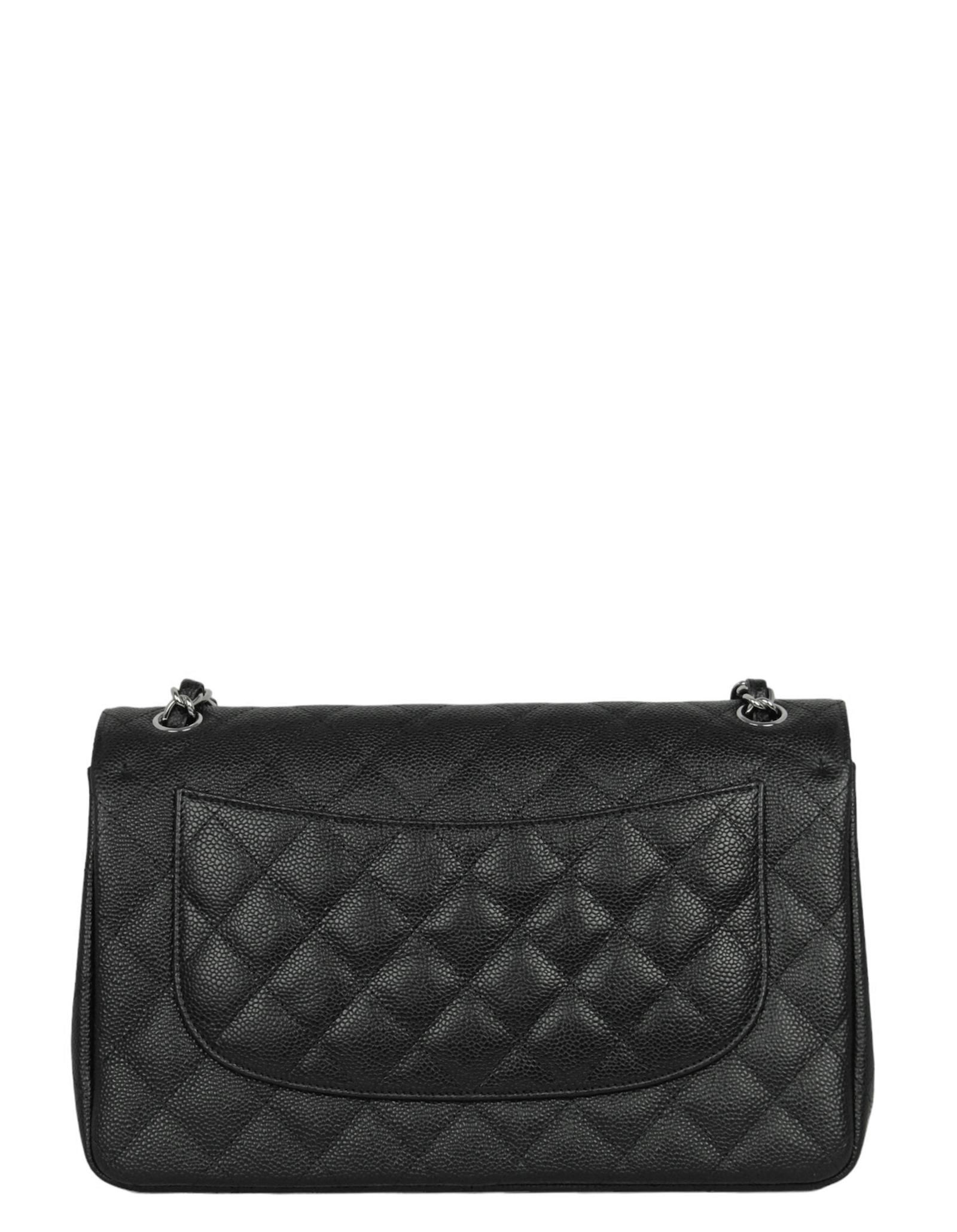 Women's Chanel Black Caviar Leather Quilted Classic Double Flap Jumbo Bag For Sale