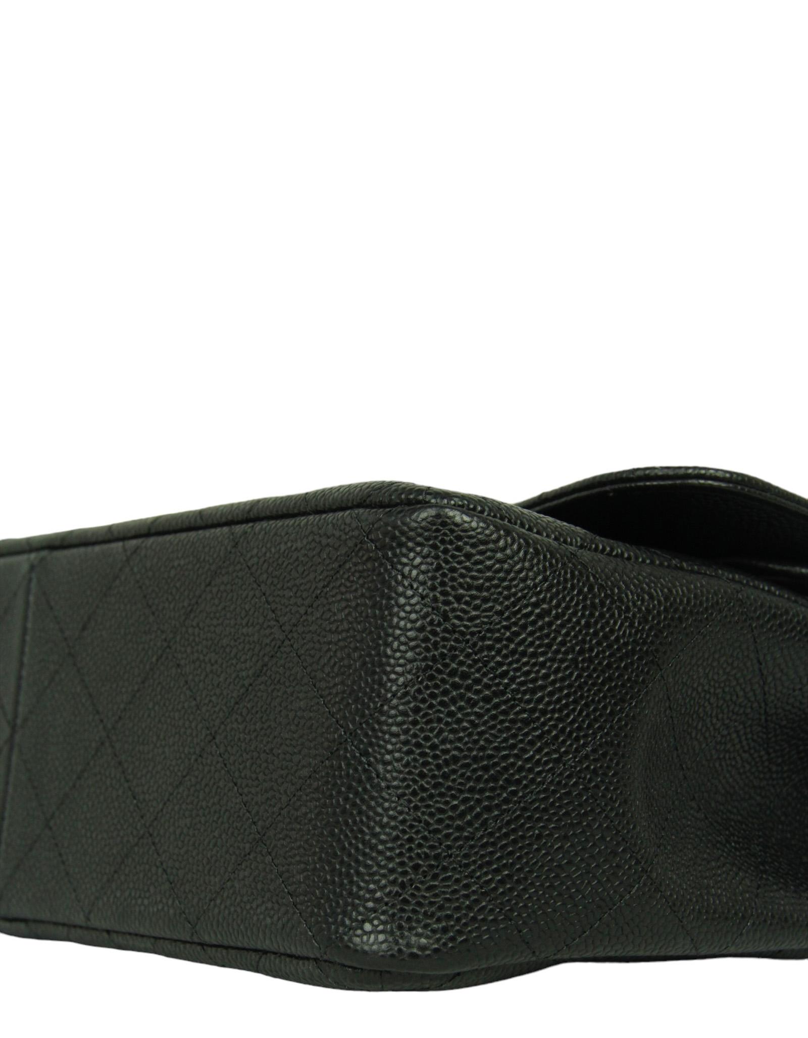 Chanel Black Caviar Leather Quilted Classic Double Flap Jumbo Bag For Sale 1