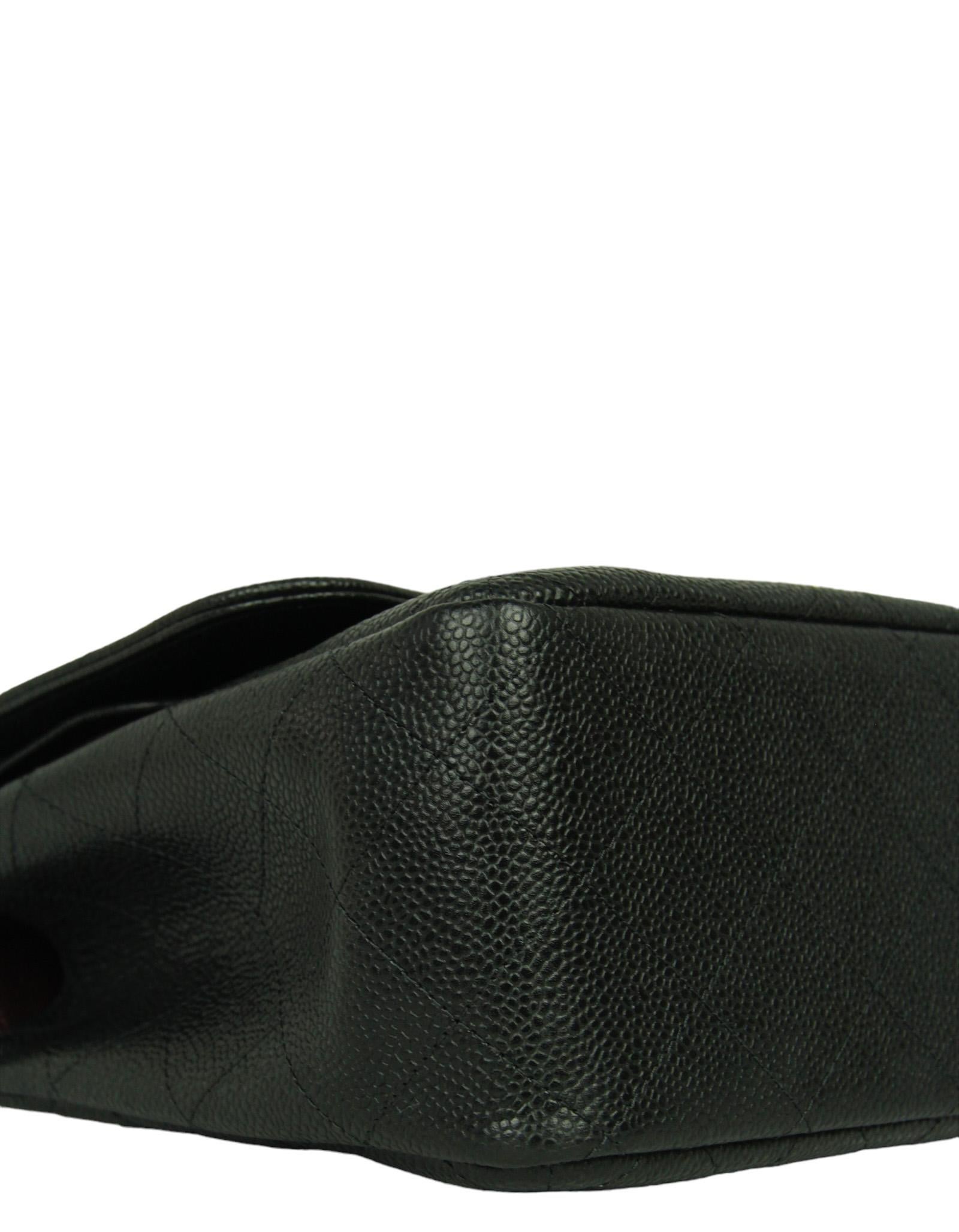 Chanel Black Caviar Leather Quilted Classic Double Flap Jumbo Bag For Sale 2