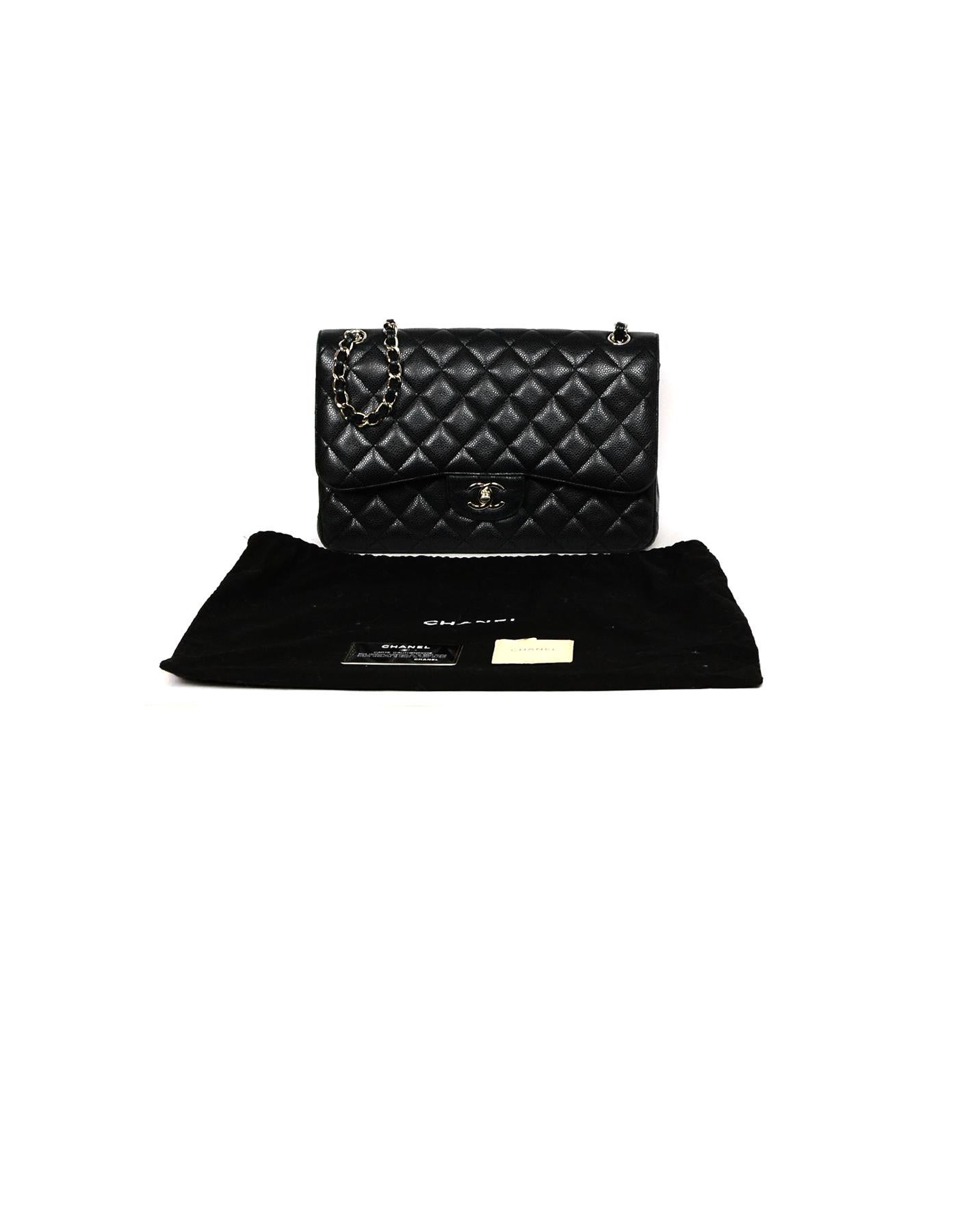 Chanel Black Caviar Leather Quilted Double Flap Jumbo Bag 8
