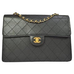 CHANEL Negro Caviar Piel Acolchado Oro Herraje Clásico Jumbo Tarde Hombro
