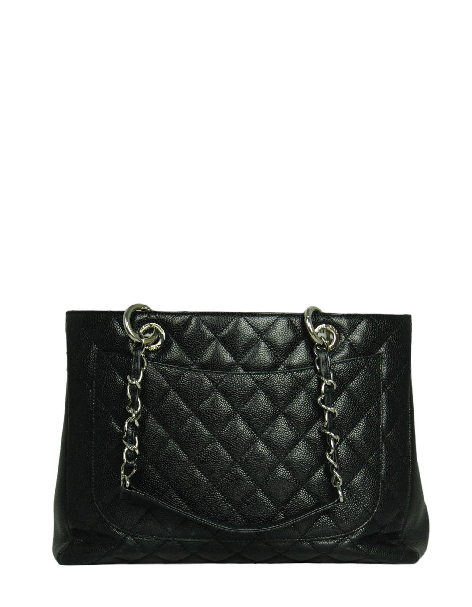 Chanel Black Caviar Leather Quilted Grand Shopper Tote Bag GST with SHW In Excellent Condition For Sale In New York, NY
