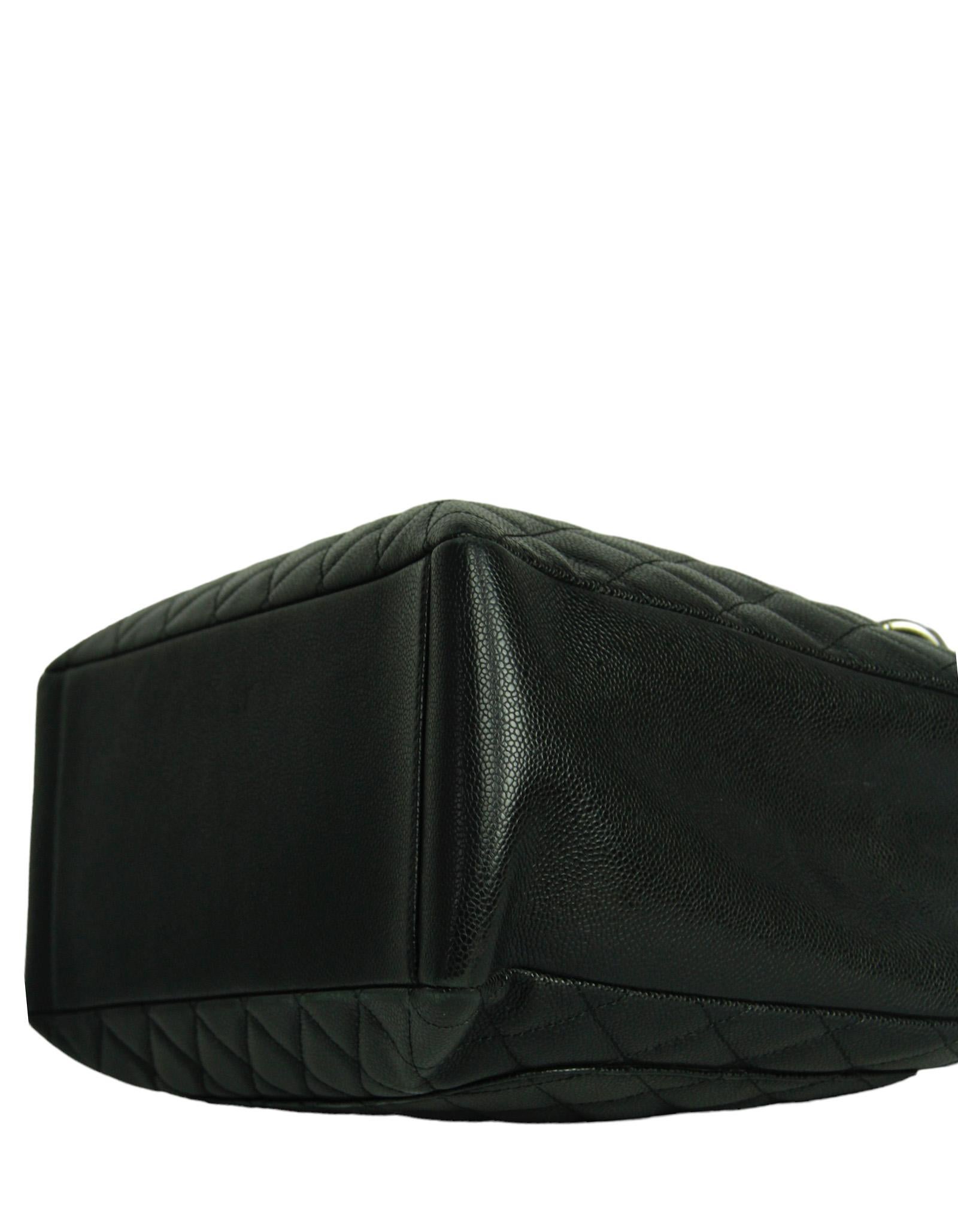 Chanel Black Caviar Leather Quilted Grand Shopper Tote Bag GST with SHW For Sale 1