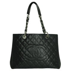 Chanel Black Caviar Leather Quilted Grand Shopper Tote Bag GST with SHW