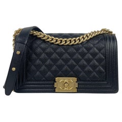 Chanel Black Caviar Leather Quilted Medium Boy Bag w/ GHW