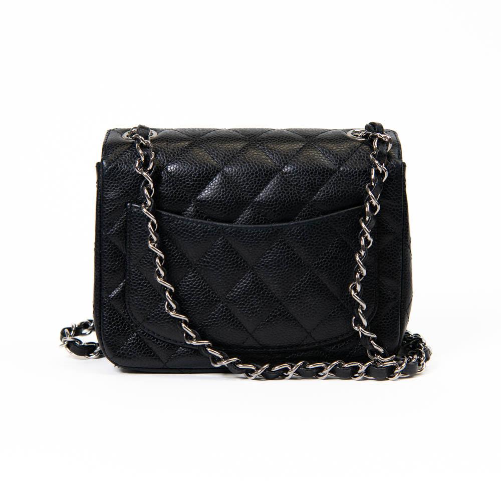 Chanel Black Caviar Leather Quilted Mini Square Flap In Excellent Condition In Corona Del Mar, CA