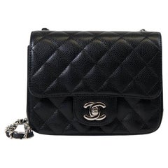 Chanel Black Caviar Leather Quilted Mini Square Flap