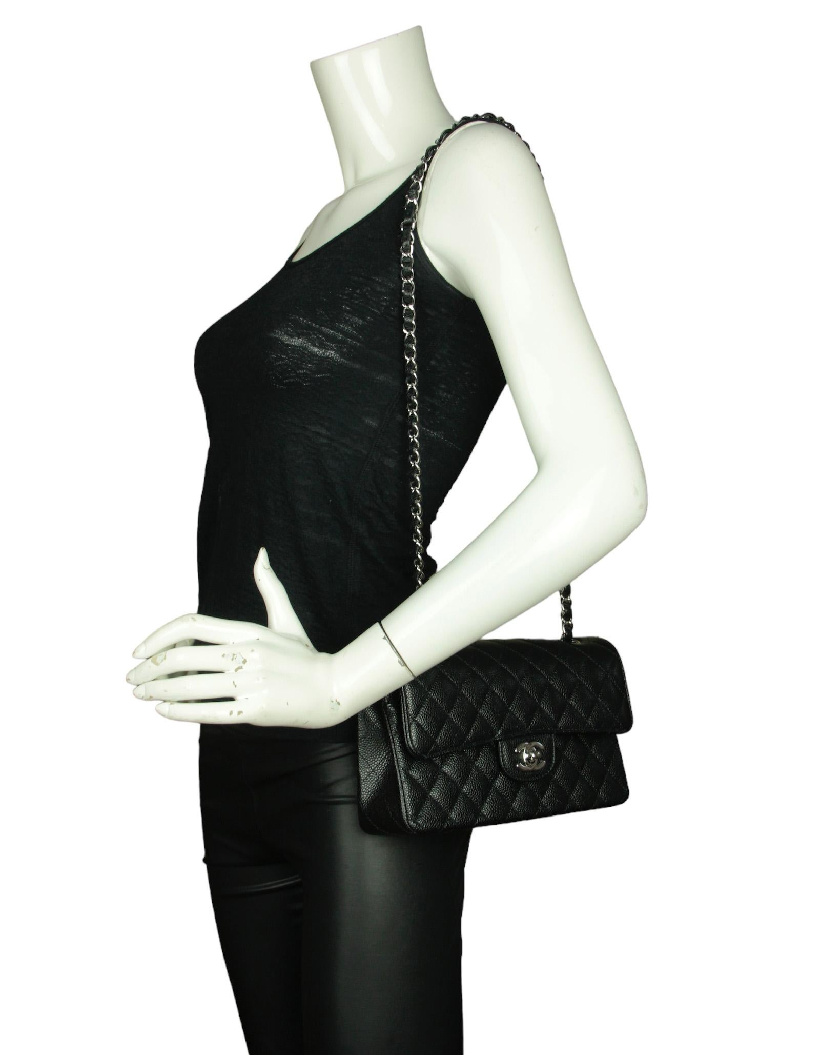 Chanel Black Caviar Leather Quilted Small 9 Double Flap Classic Bag En vente sur 1stDibs