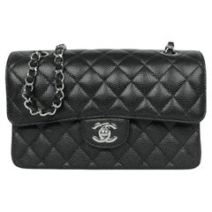 Chanel Negro Caviar Piel Acolchado Pequeño 9" Doble Solapa Bolso Clásico