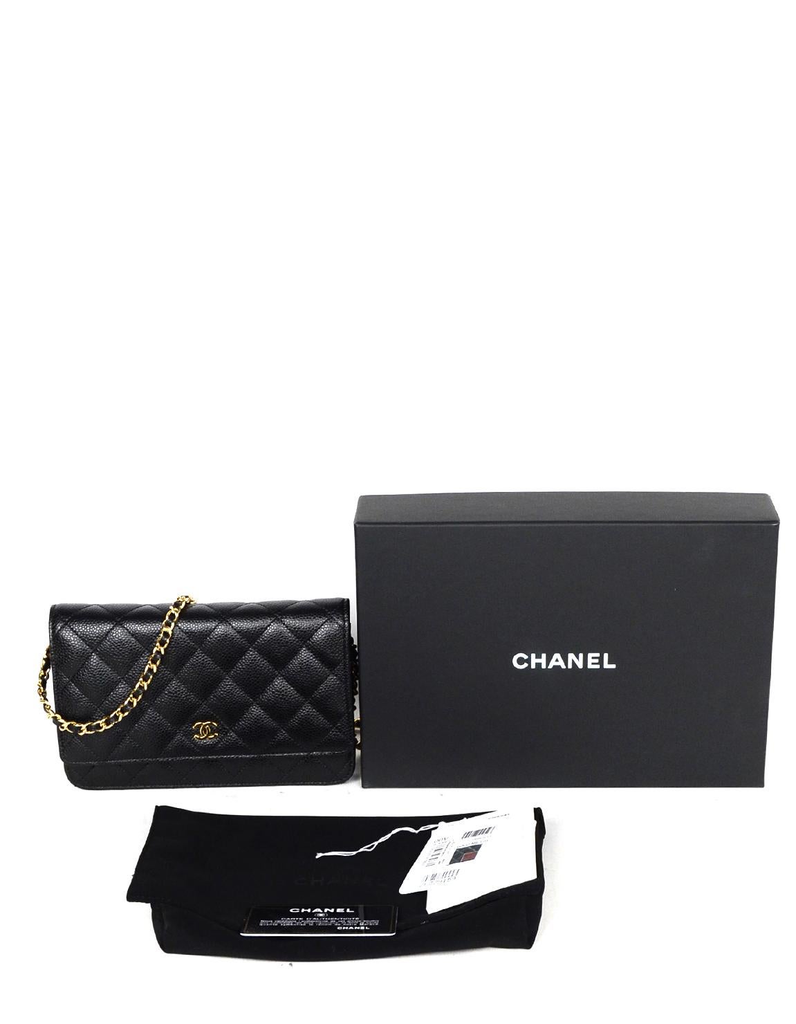 Chanel Black Caviar Leather Quilted Wallet On Chain WOC Crossbody Bag w/ Receipt 3