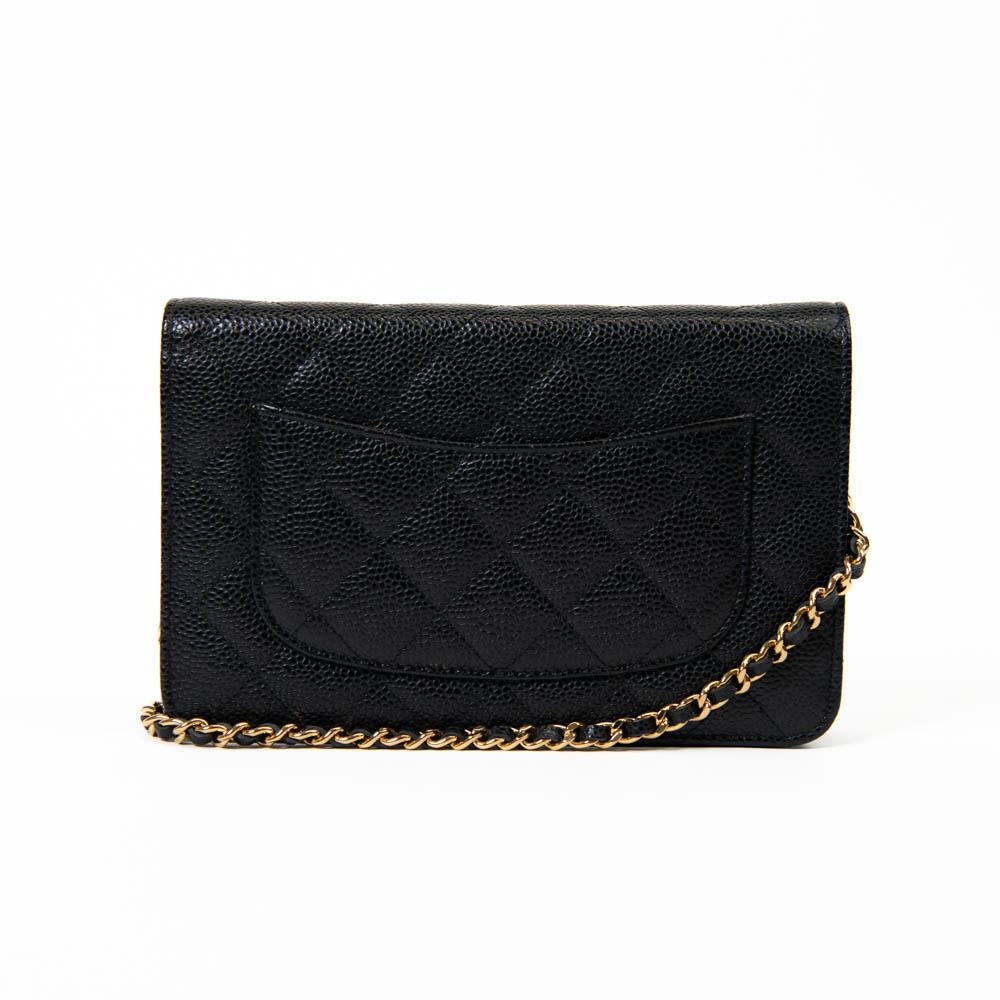 Chanel Black Caviar Leather Quilted Wallet On Chain WOC In Excellent Condition In Corona Del Mar, CA