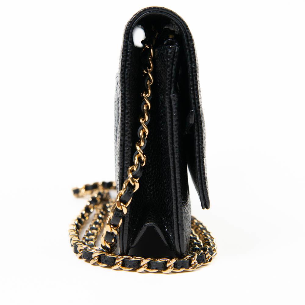 Women's or Men's Chanel Black Caviar Leather Quilted Wallet On Chain WOC