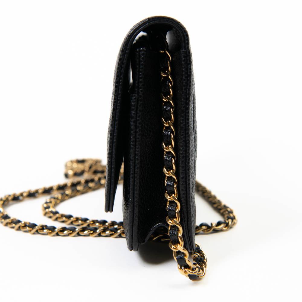 Chanel Black Caviar Leather Quilted Wallet On Chain WOC 1