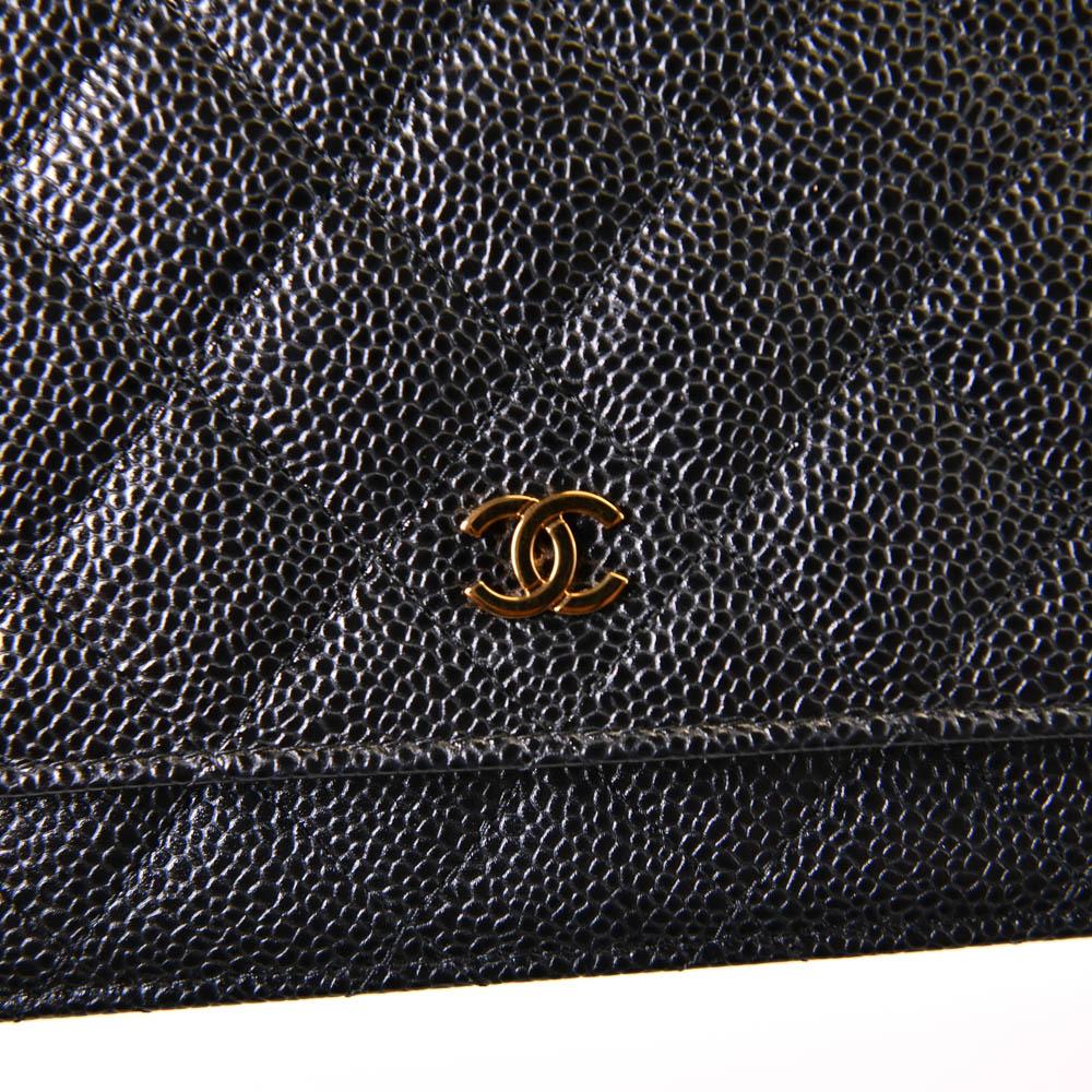 Chanel Black Caviar Leather Quilted Wallet On Chain WOC 3