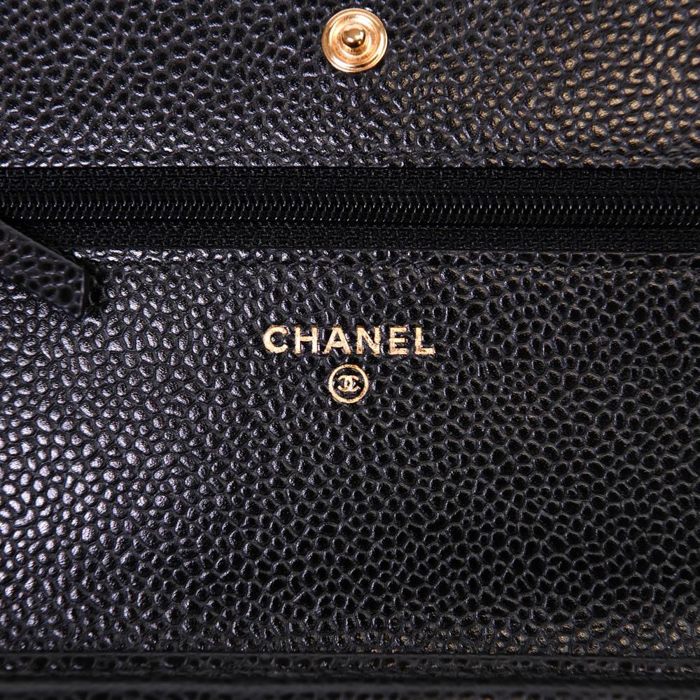 Chanel Black Caviar Leather Quilted Wallet On Chain WOC 4