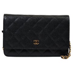 Chanel Black Caviar Leather Quilted Wallet On Chain WOC