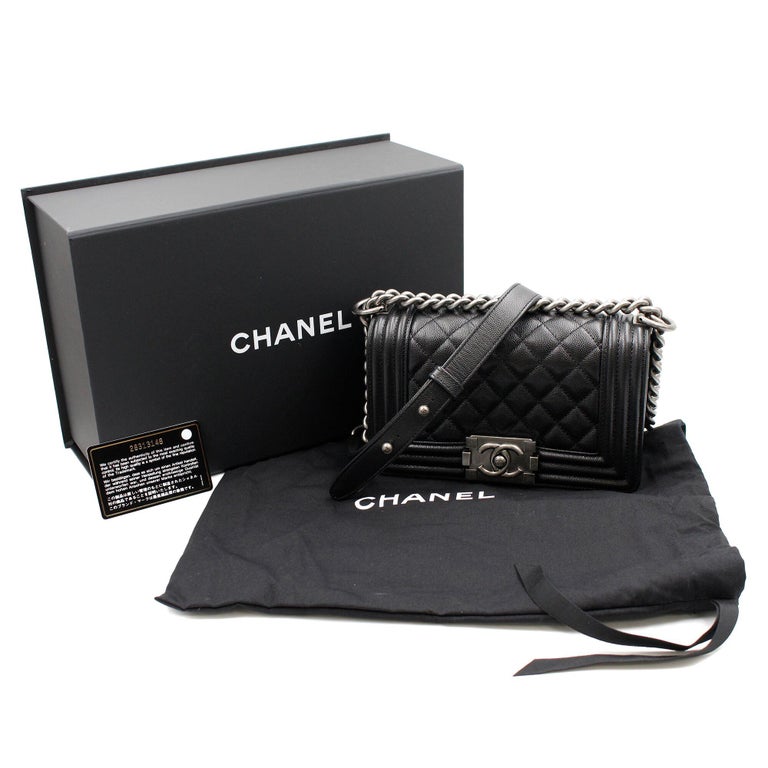 Chanel Black Caviar Leather & Ruthenium Finish Metal Small Boy Bag A67085